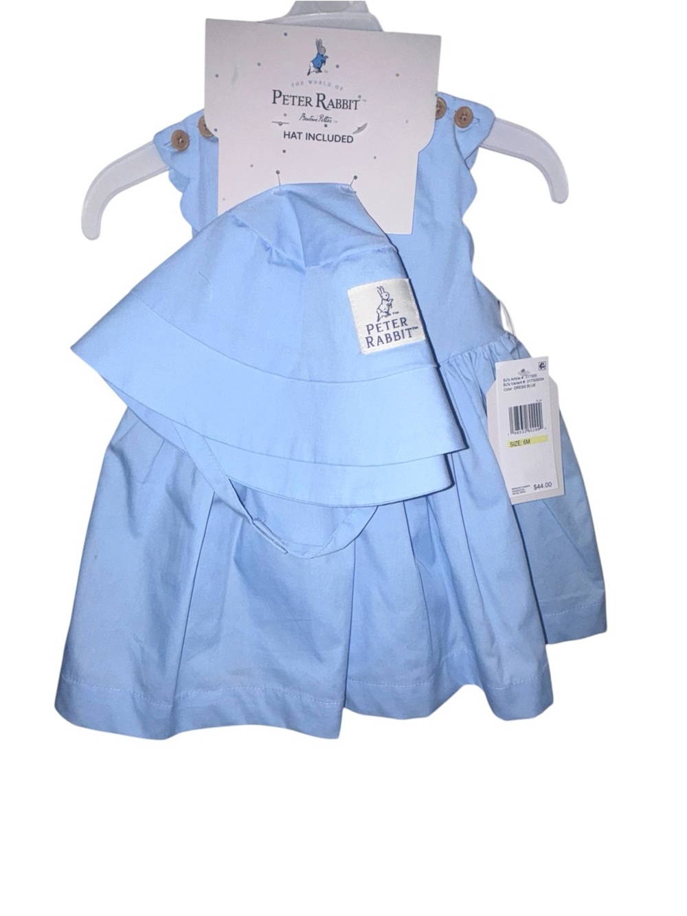 Peter Rabbit Light Blue Baby Embroidered Girls' Dress with Matching Sun Hat